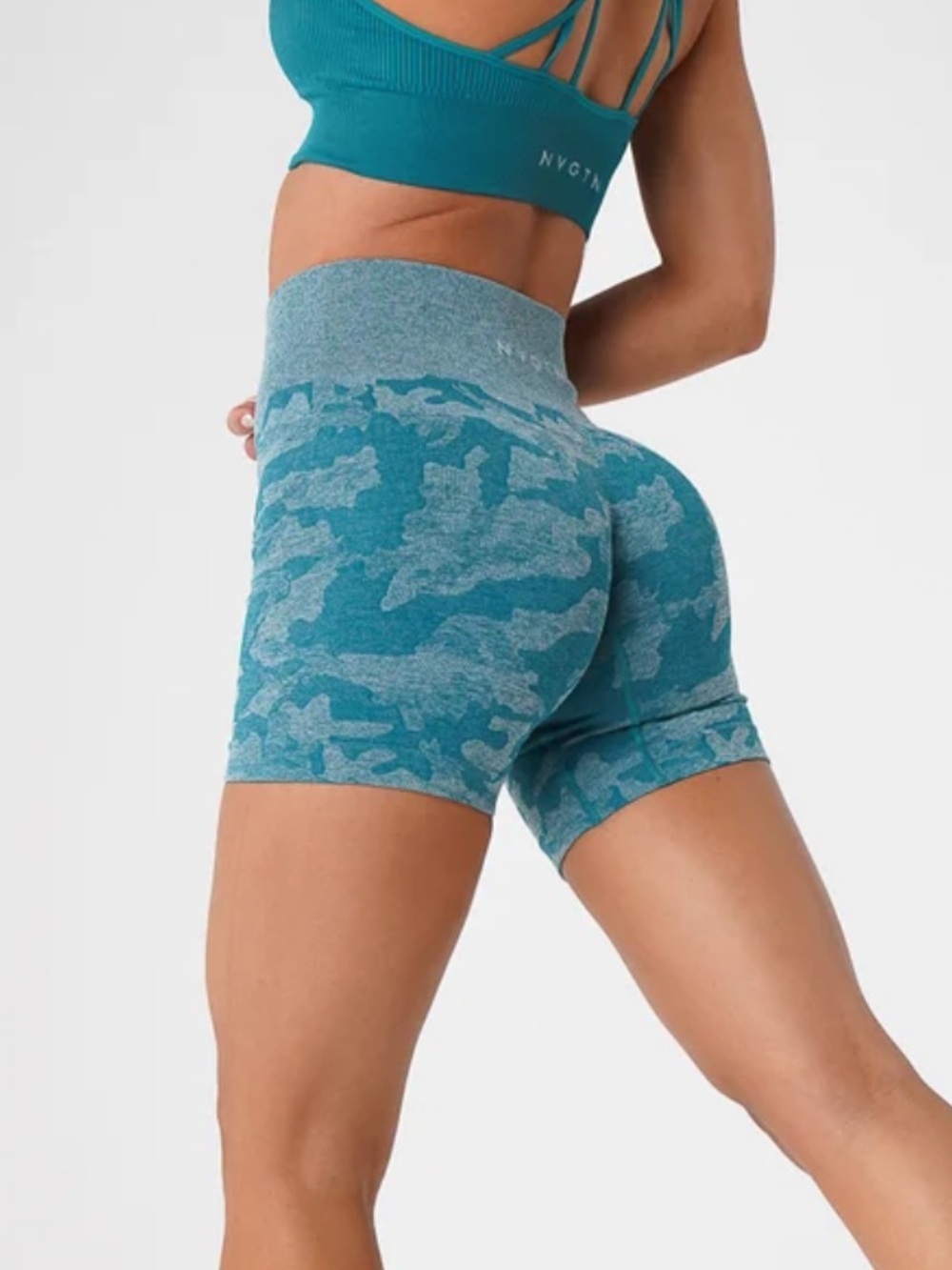 NVGTN Teal Camo High-Waist Bike Shorts